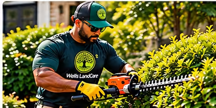 Wells Landcare professional trimming shrubs